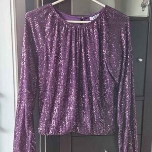 Suzy Shier Sparkling Purple Sequin Blouse